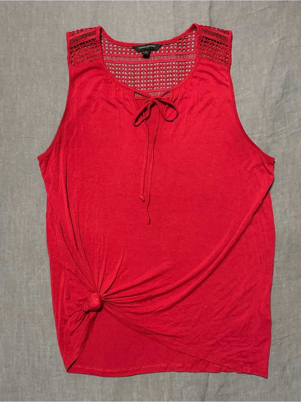 Banana Republic Red Crochet Yoke Tank with Side Knot